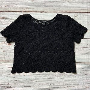 Bebe Black Lace.Short Sleeve Crop Top Sz S